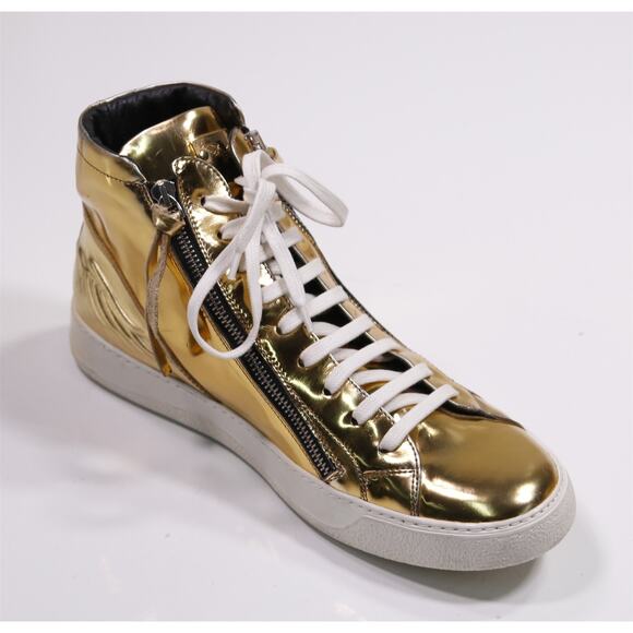 Robin's Jeans Hi Top Gold Zipper Leather Sneakers Eu 43 - US 10 - Picture 7 of 13